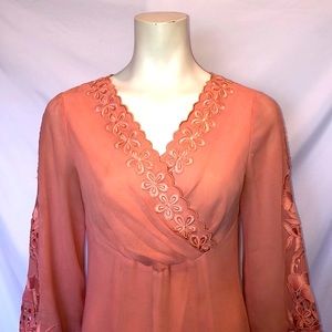 1960s Salmon Colored Embroidered Dress